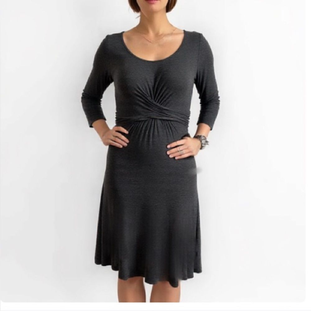 Boden Emma Dress A-Line Soft Knit Twist Front Knot Detail Gray Size 8L
